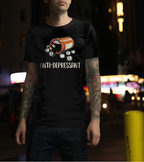Anti-Depressant Black Cat In Prescription Bottle With Pills T-Shirt