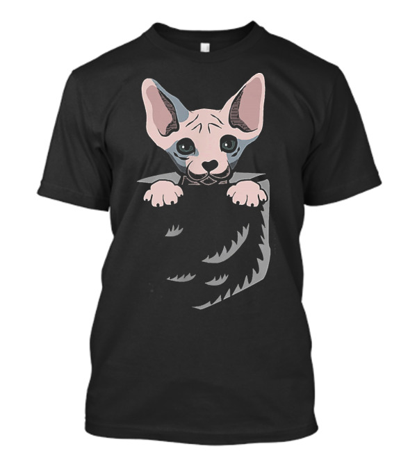 Sphynx Cat Peeking From Pocket Adorable Little Companion T-Shirt