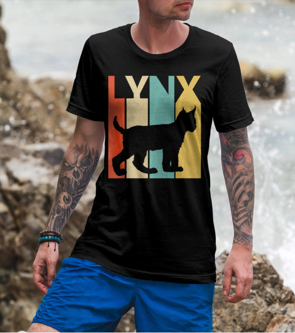 Vintage Lynx Silhouette With Colorful Vertical Stripes T-Shirt