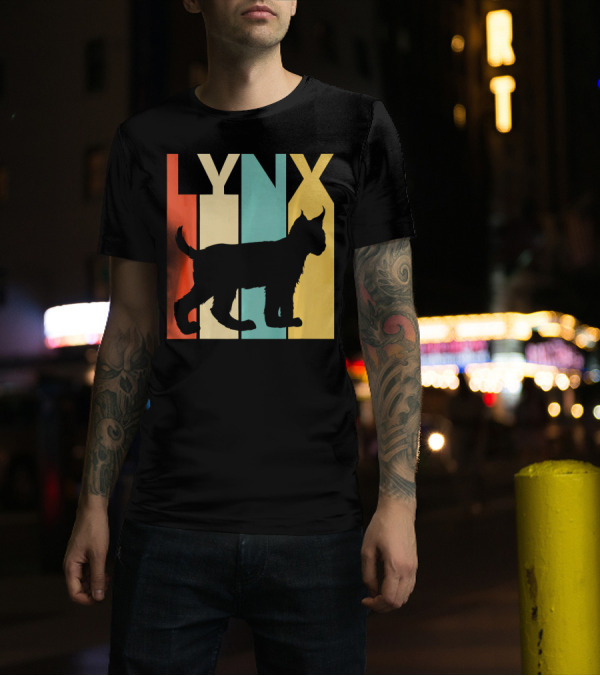 Vintage Lynx Silhouette With Colorful Vertical Stripes T-Shirt