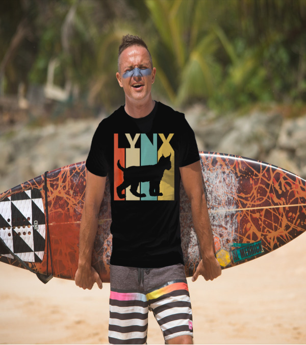 Vintage Lynx Silhouette With Colorful Vertical Stripes T-Shirt