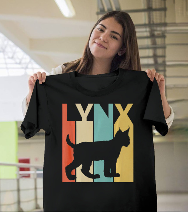 Vintage Lynx Silhouette With Colorful Vertical Stripes T-Shirt