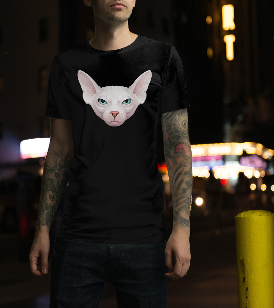 White Sphynx Cat Face With Blue Eyes T-Shirt