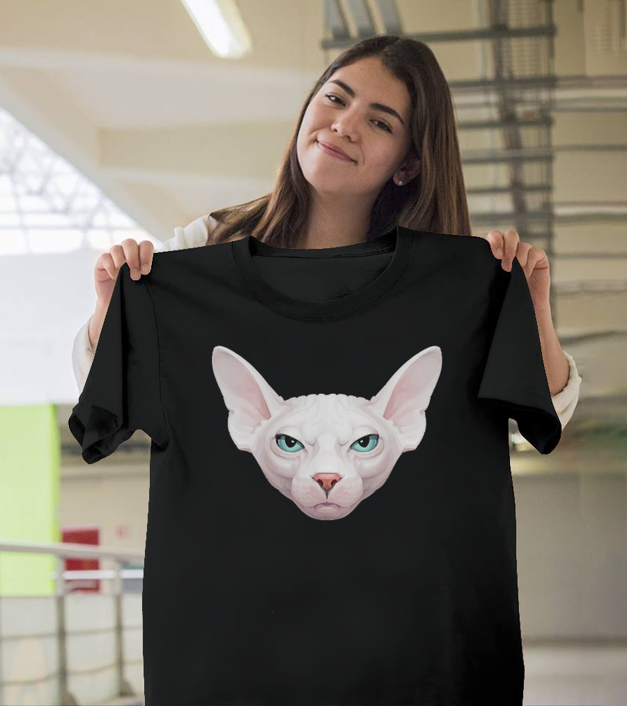 White Sphynx Cat Face With Blue Eyes T-Shirt