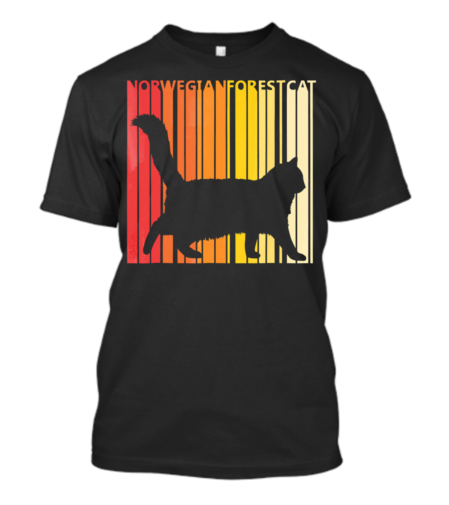Retro Norwegian Forest Cat Silhouette Vintage Stripes T-Shirt