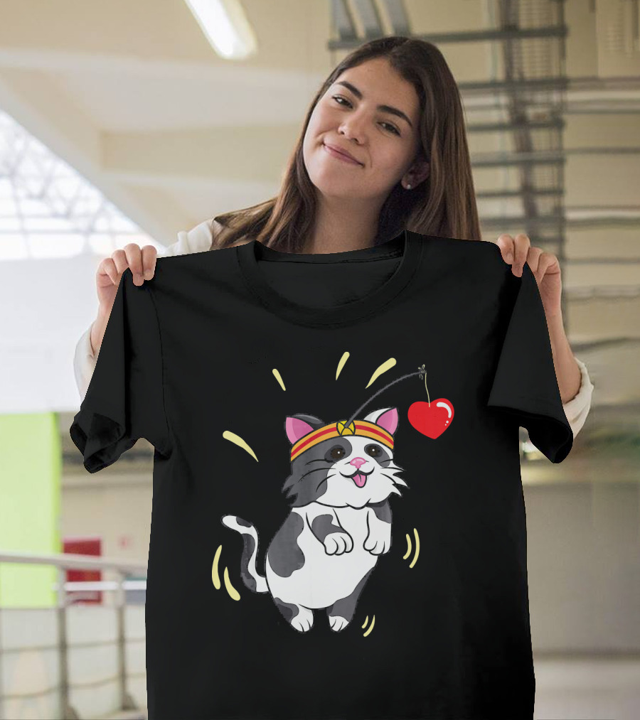 Cat Heart Valentine Love With Jumping Feline T-Shirt