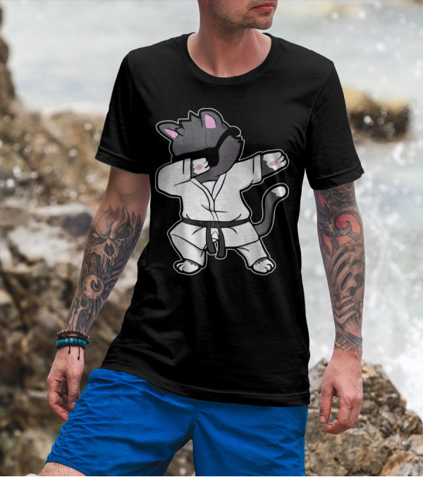 Karate Kitten Dabbing Cat Funny Love T-Shirt