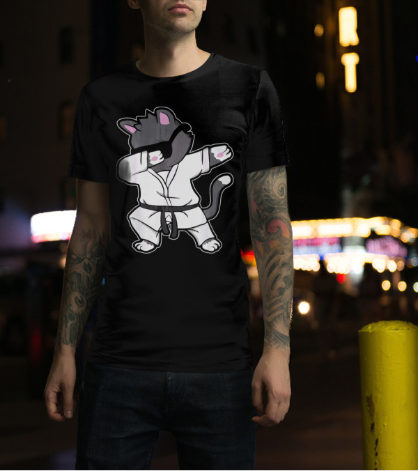 Karate Kitten Dabbing Cat Funny Love T-Shirt