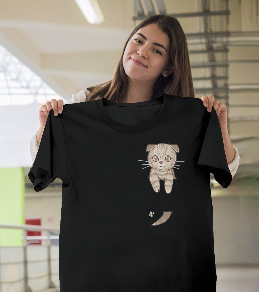Pocket Cute Scottish Fold Cat Kitten Peekaboo Playful T-Shirt