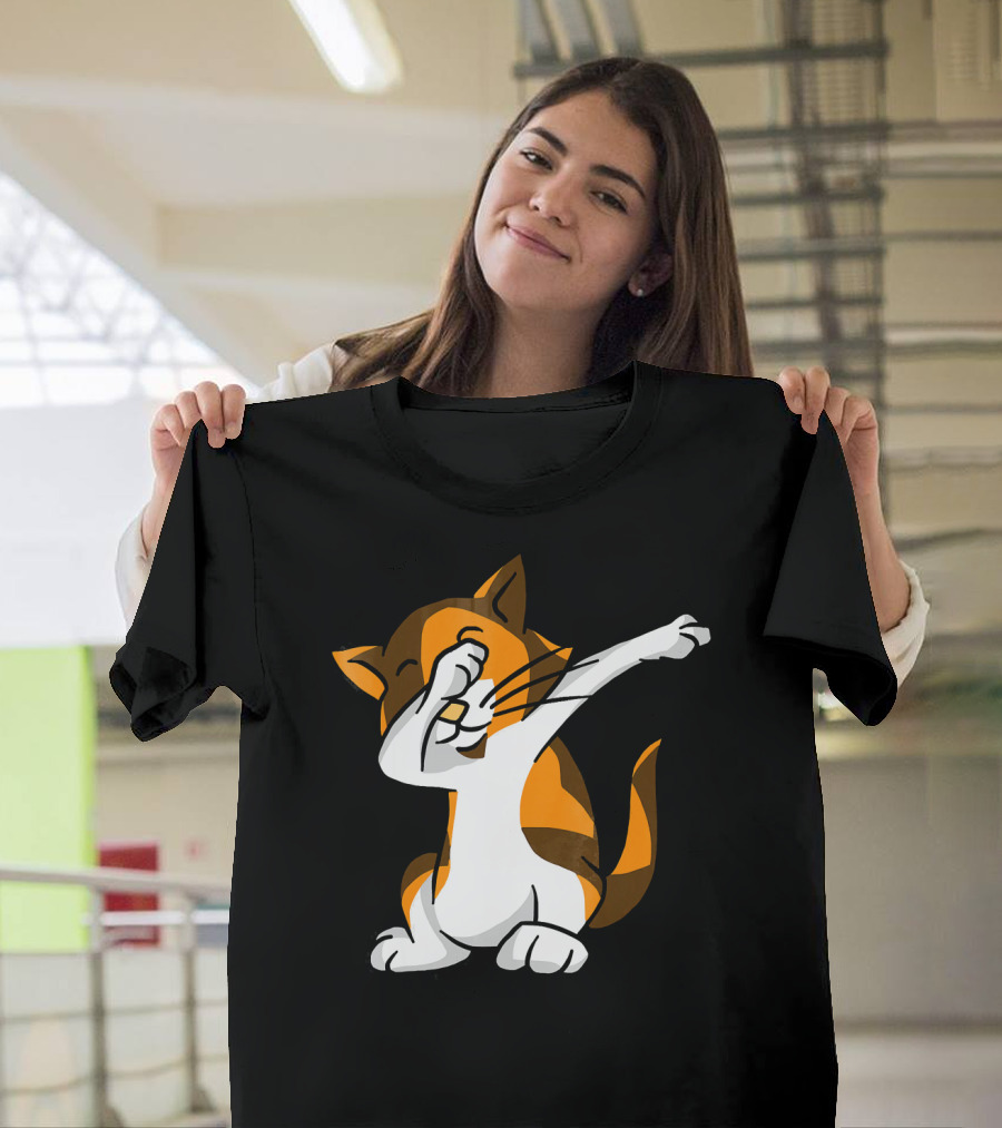 Dabbing Calico Cat Cartoon Dance Movement T-Shirt