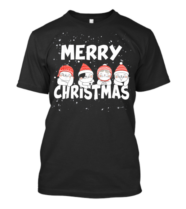 Merry Christmas Funny Snow Hats Cats Winter Festive T-Shirt