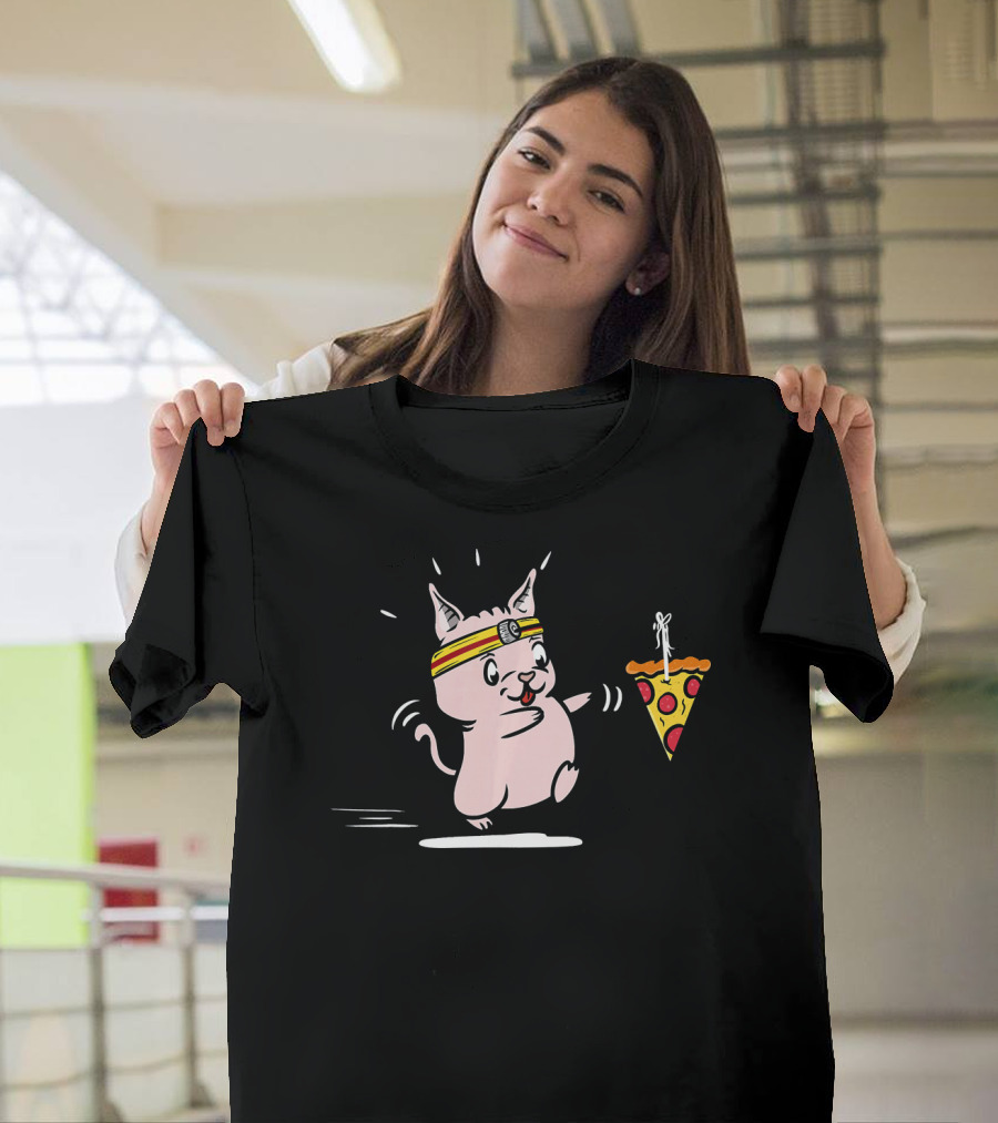 Sphynx Cat Chasing Pizza Slice Enthusiastically Running T-Shirt