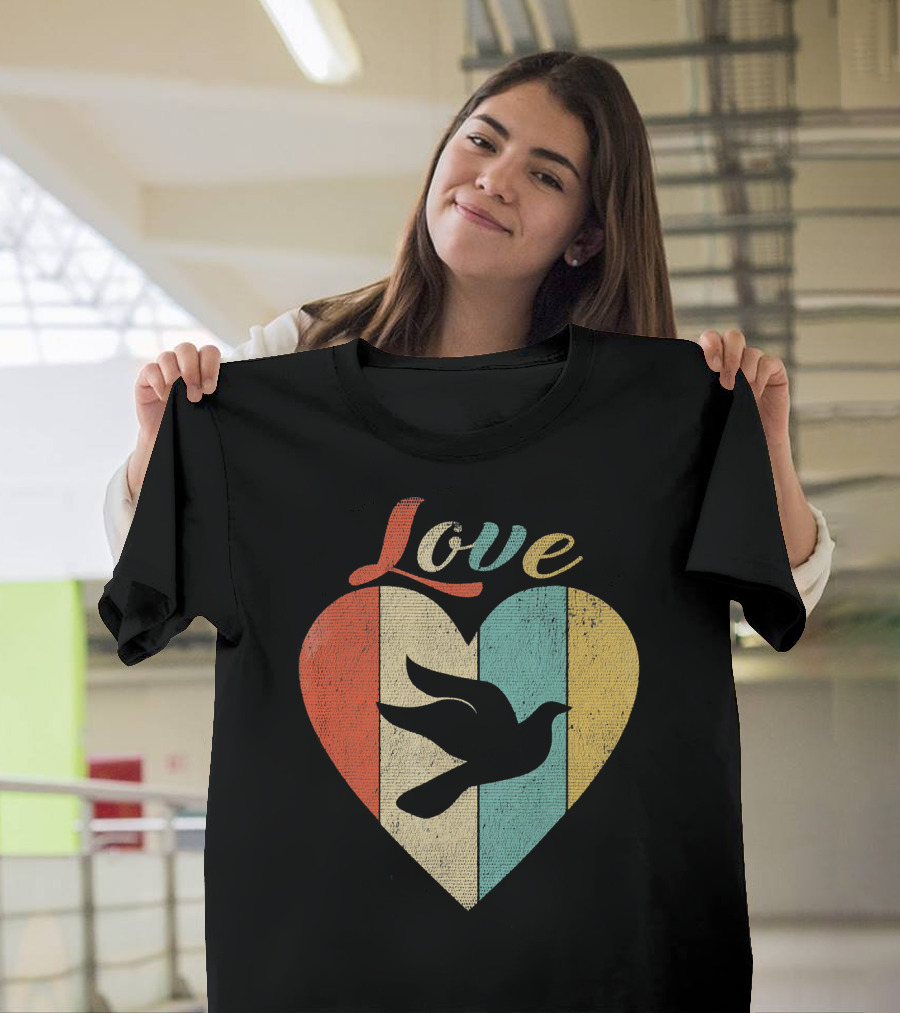 Love Dove Heart Vintage Retro Stripes T-Shirt