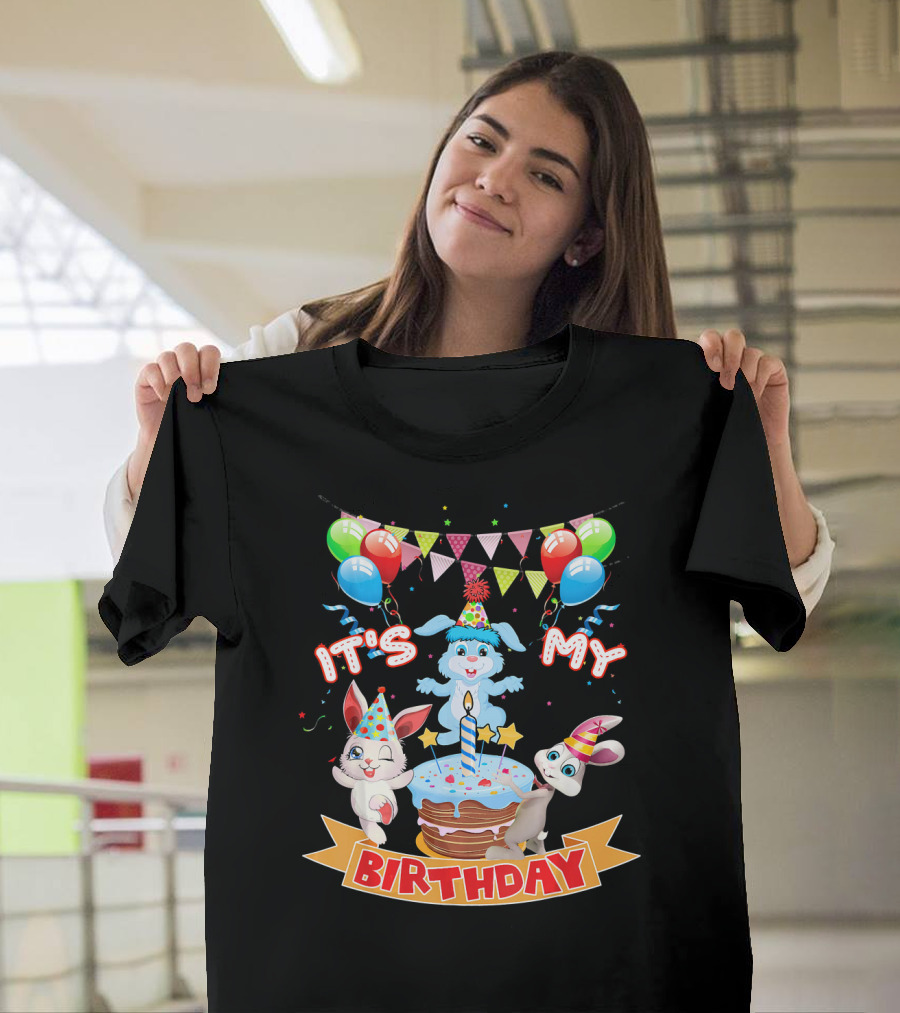 It's My Birthday Bunny Rabbit Party Celebration with Cake and Balloons T-Shirt