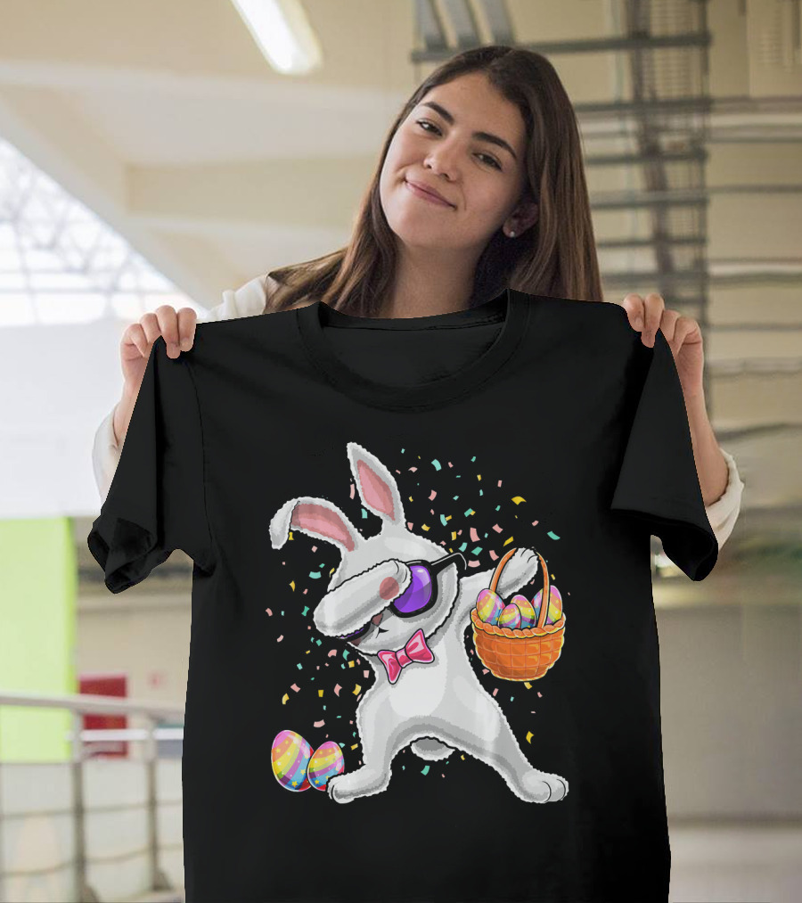 Dabbing Easter Bunny with Egg Basket and Confetti for Kids Easter T-Shirt