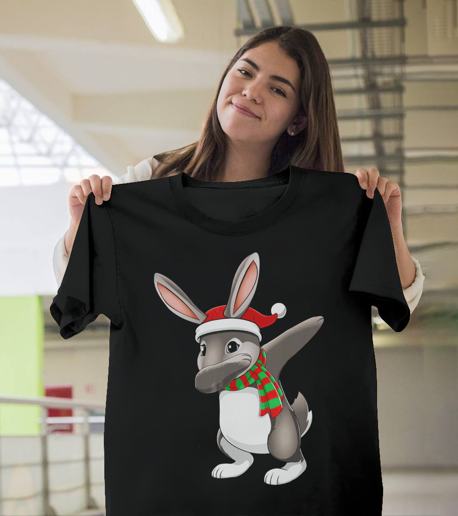 Santa Hat Rabbit Bunny Dab Christmas T-Shirt