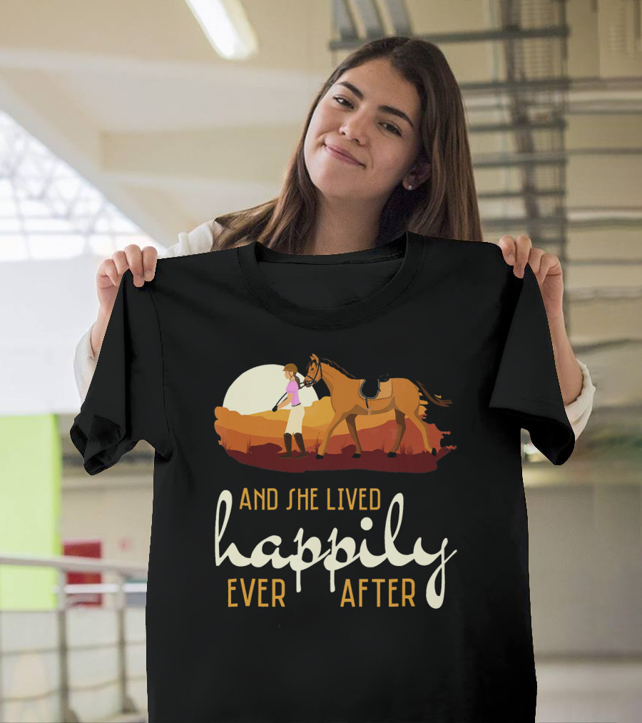And She Lived Happily Ever After Horse Riding Sunset T-Shirt
