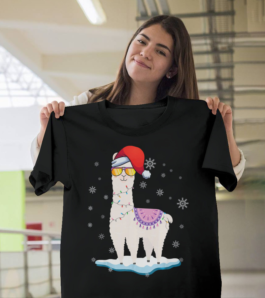 Christmas Llama Santa Hat Xmas Tree Alpa Snowflakes Glasses T-Shirt