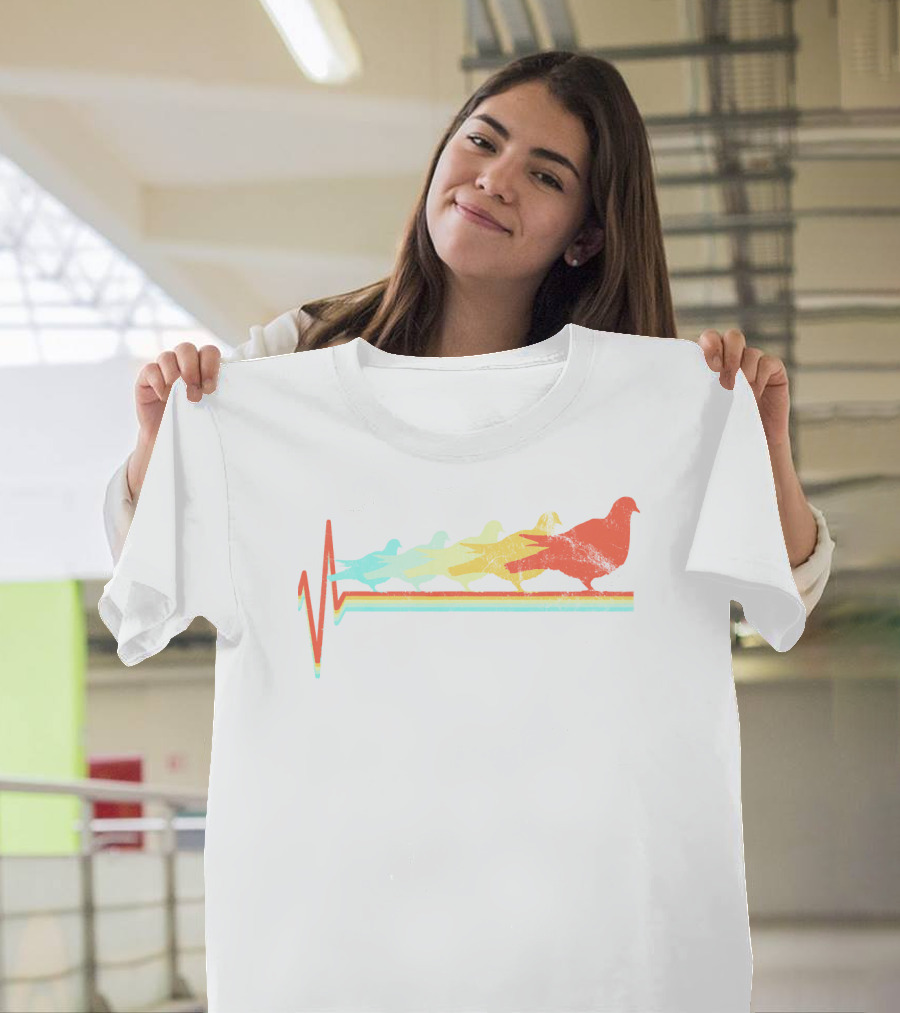 Dove Bird Doves Heartbeat Retro Colorful Line T-Shirt