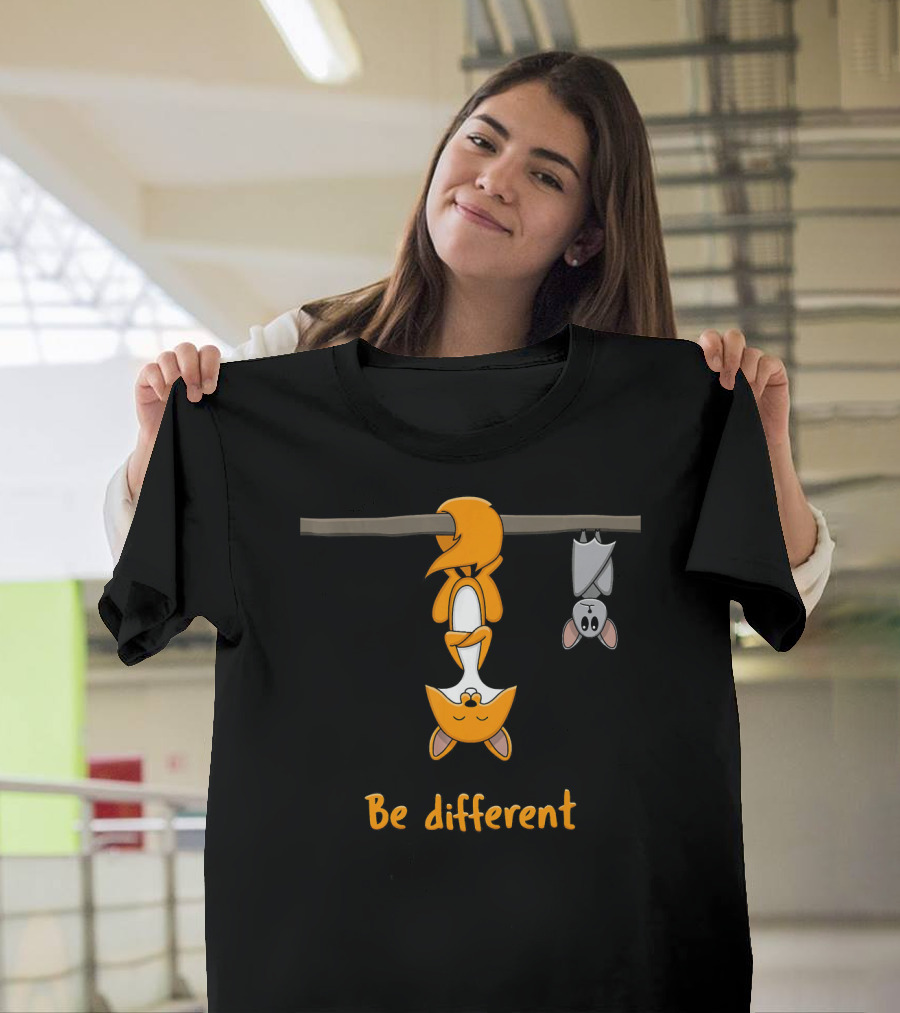 Be Different Red Fox with Bat Cute Chris Hanging Playfully T-Shirt