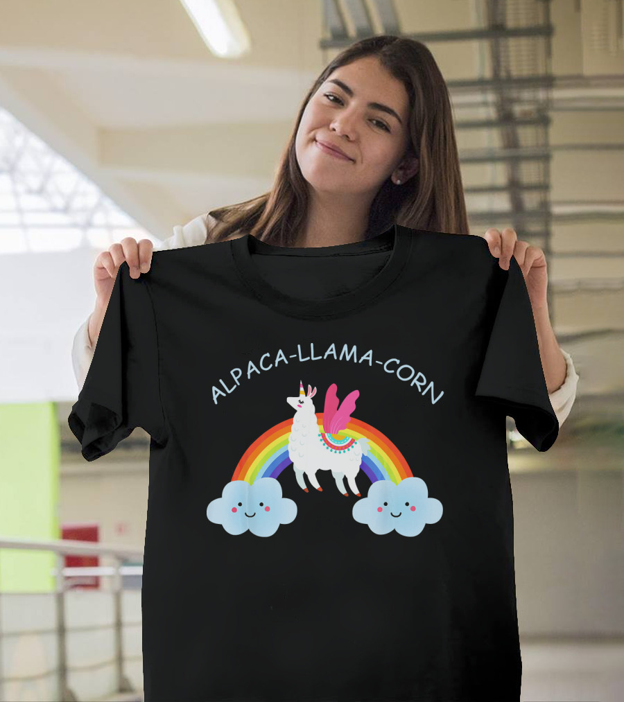Alpaca Llama Corn Funny Unicorn Rainbow Cloud Wings T-Shirt