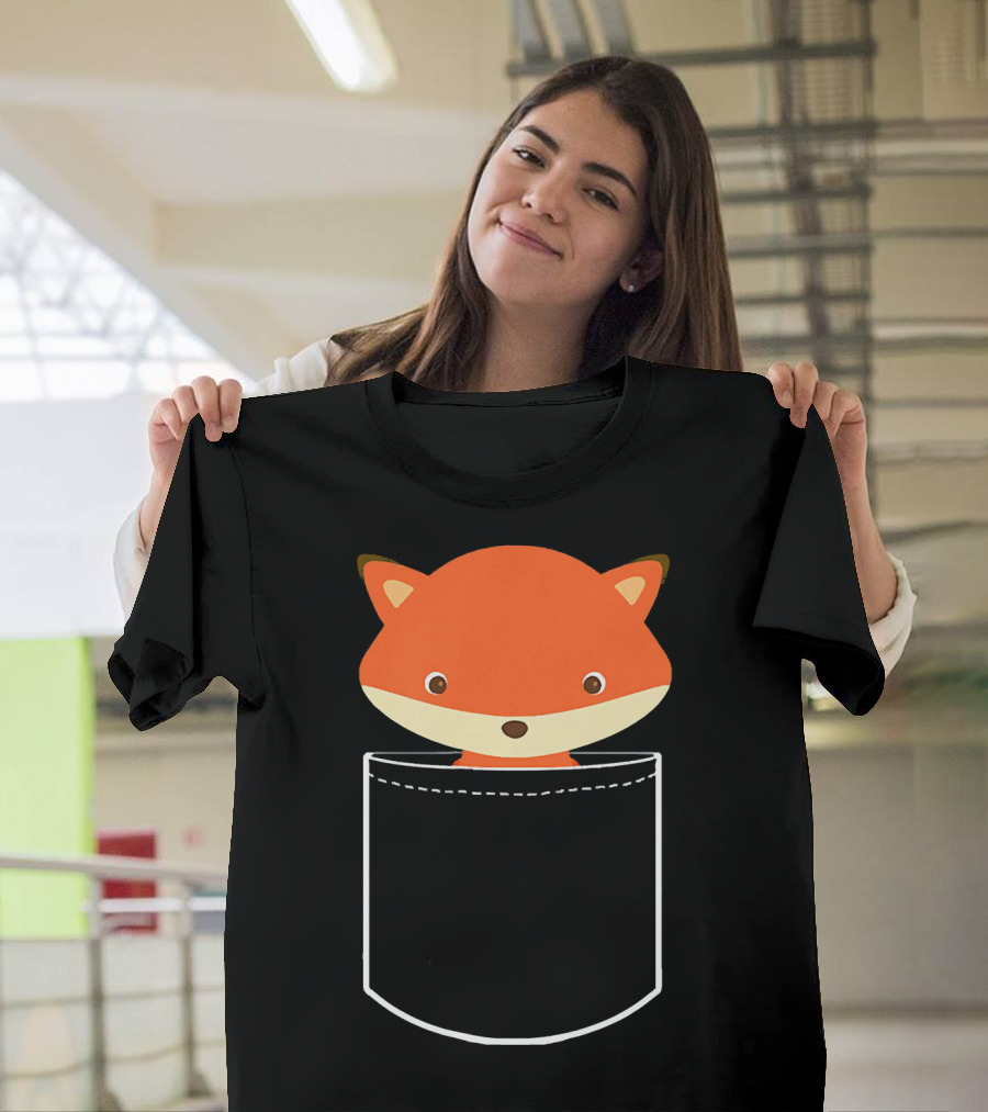 Cute Fox Peeking from Pocket Funny Animal T-Shirt