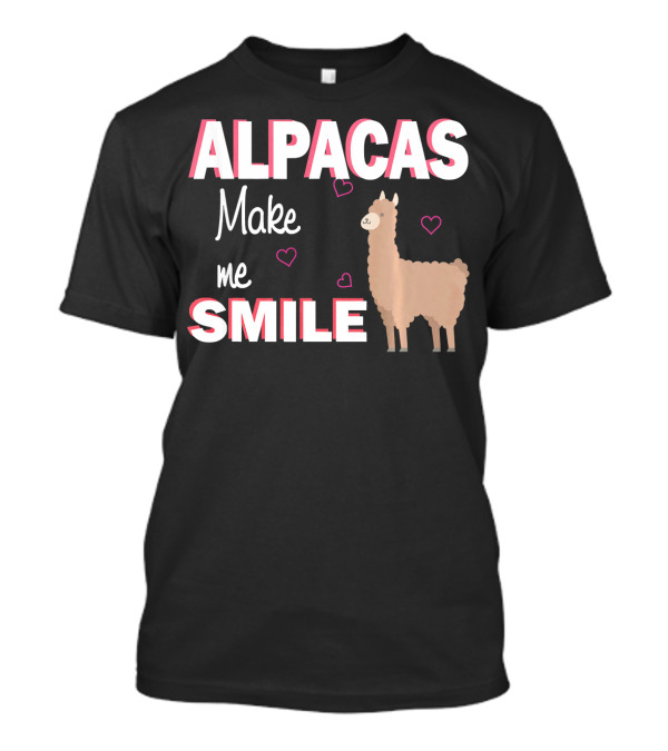 Alpacas Make Me Smile Cute Alpaca With Hearts T-Shirt