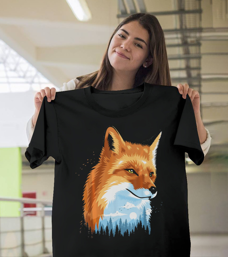 Fox Forest Woodland Moonlit Night T-Shirt