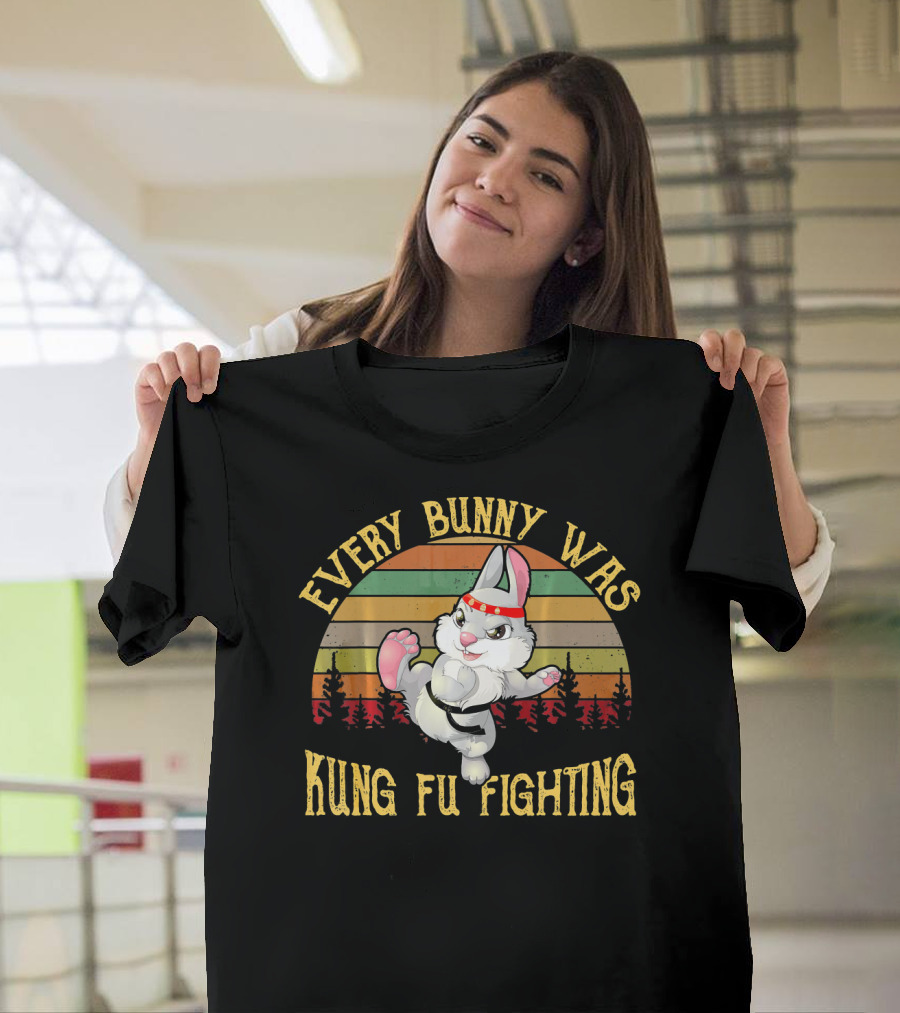 Every Bunny Was Kung Fu Fighting Easter Retro Vintage Sunset T-Shirt