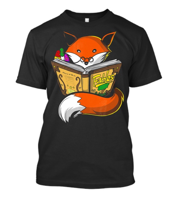 Fox Reading Fables Book Lover Woodland Animal T-Shirt