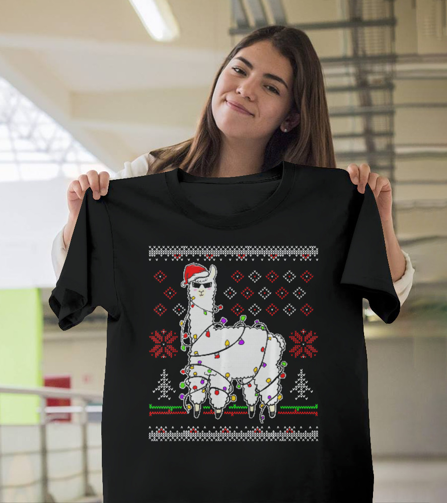 Funny Llama Alpaca Xmas Ugly Christmas Sweater Ripoff T-Shirt