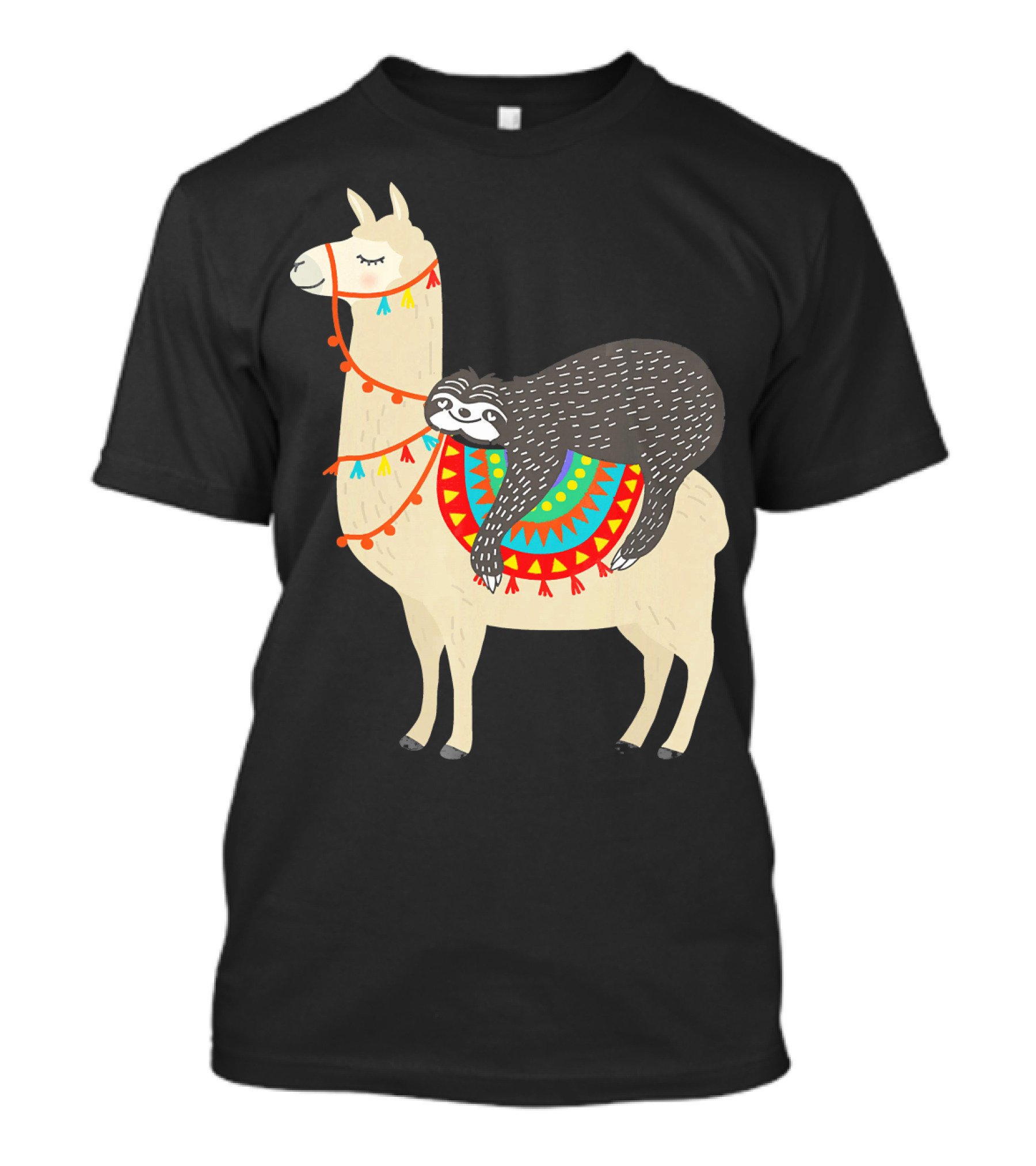 Funny Sloth Riding Llama With Colorful Blanket T-Shirt