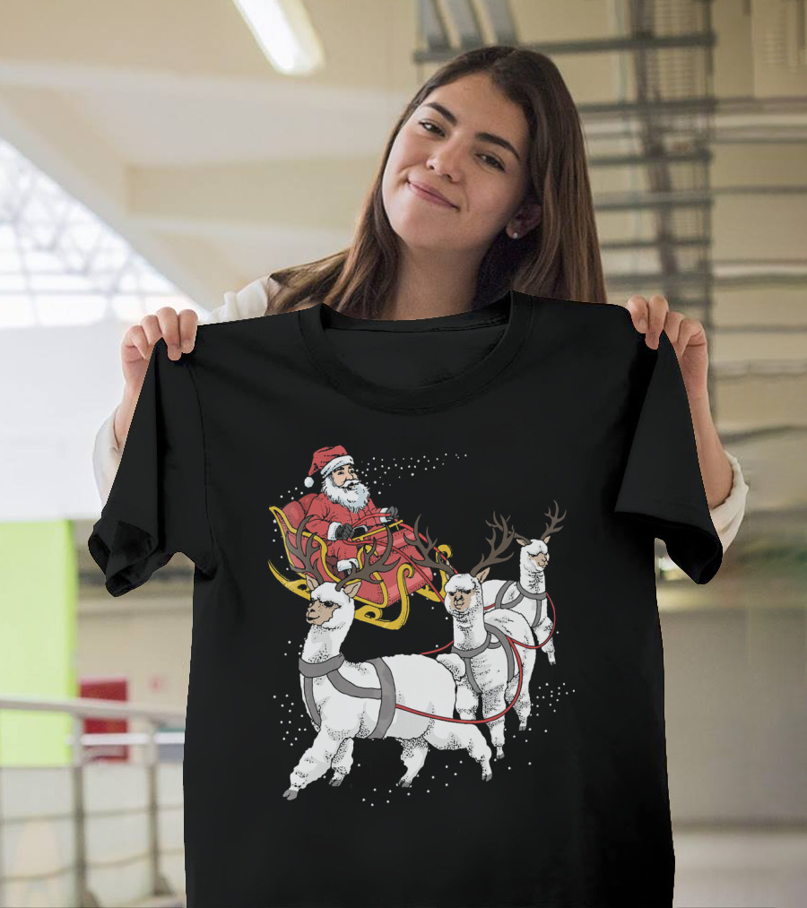 Santa's Sleigh with Festive Alpaca Reindeer T-Shirt