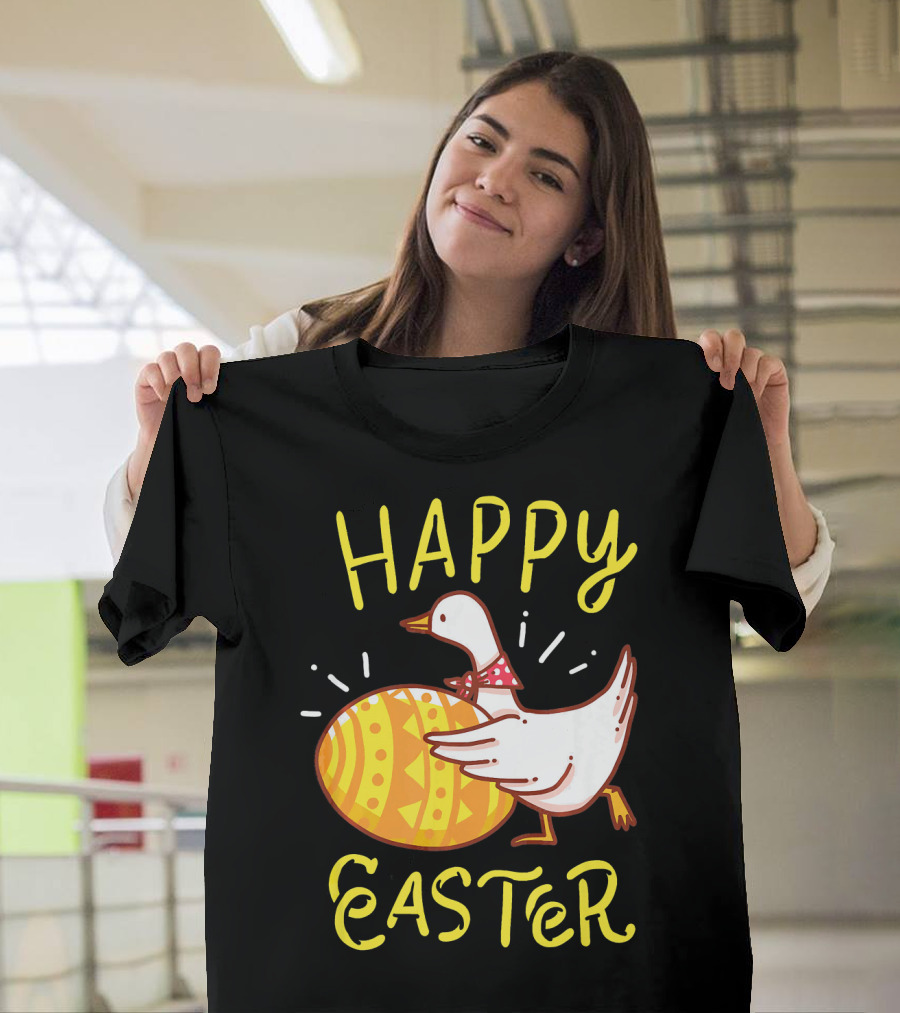 Happy Easter Goose for Geese Lover with Yellow Egg T-Shirt