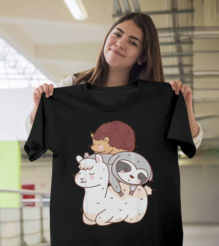 Hedgehog Sloth Llama Animal Stack Funny T-Shirt