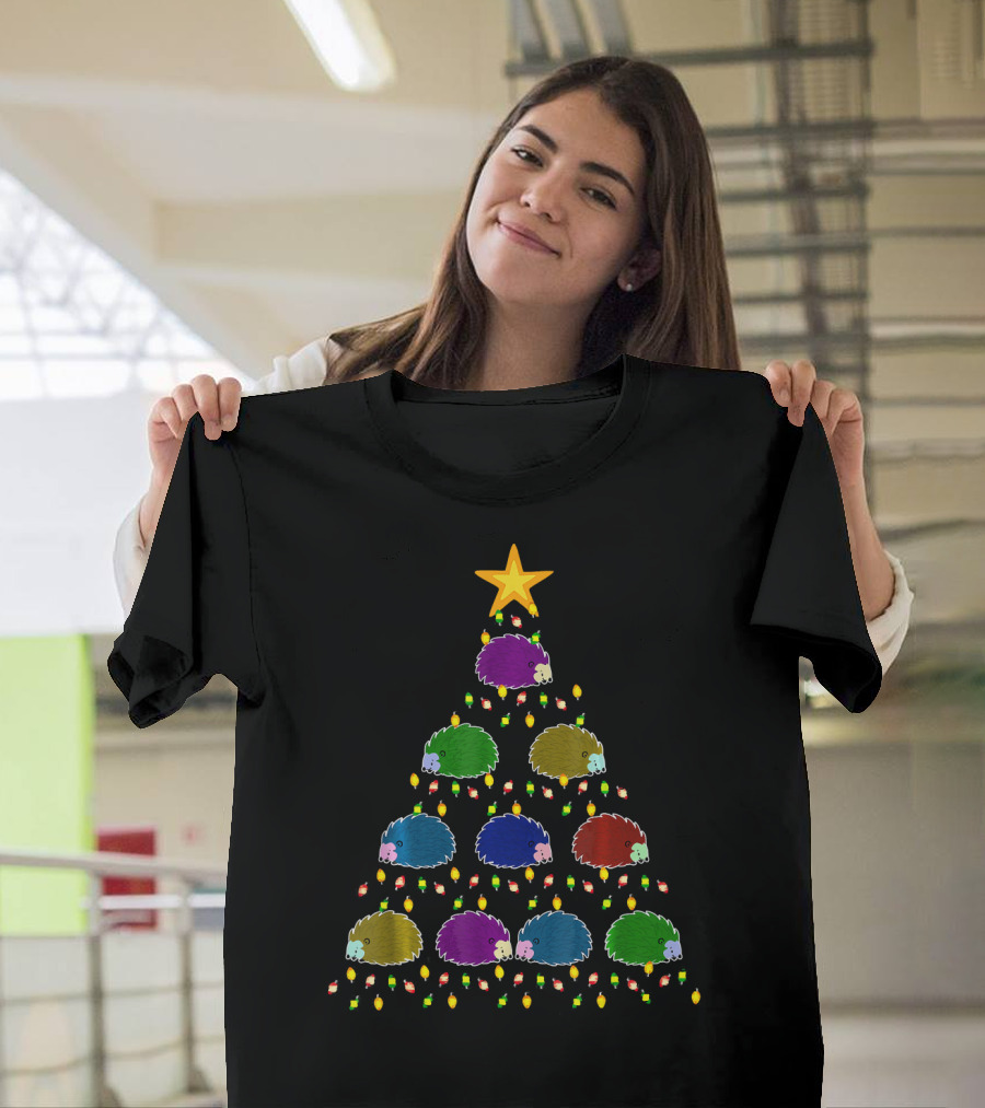 Hedgehog Christmas Tree Lights Decoration Star T-Shirt