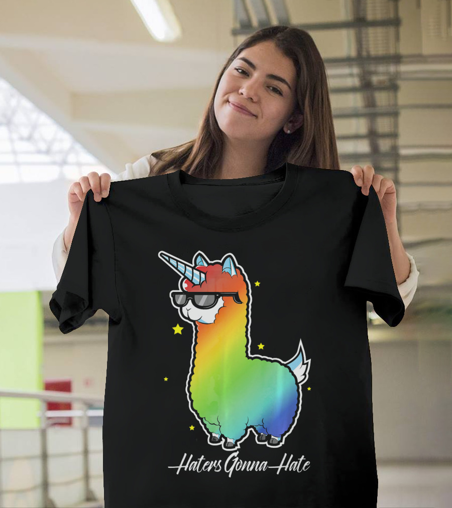Haters Gonna Hate Funny Rainbow Llamacorn Llama Unicorn Birthday T-Shirt