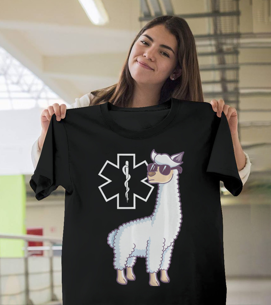 EMS Star of Life Llama EMT with Sunglasses T-Shirt