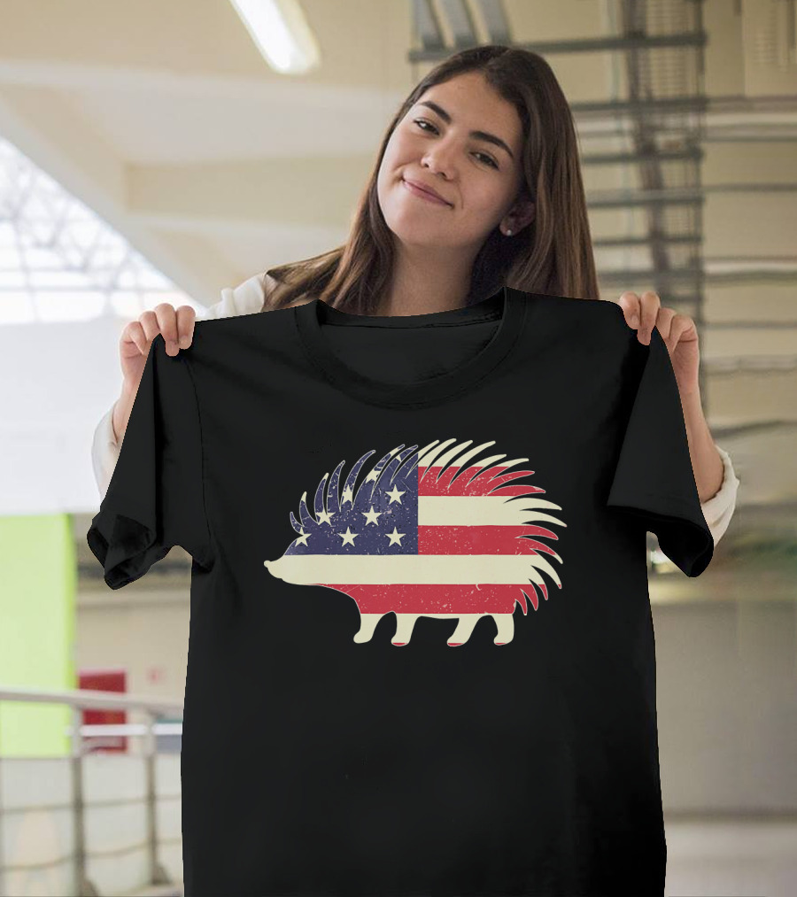 Hedgehog Stars and Stripes American Flag T-Shirt