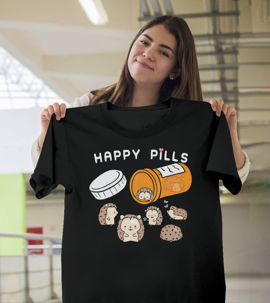 Happy Pills Cute Hedgehog Fun Cartoon T-Shirt