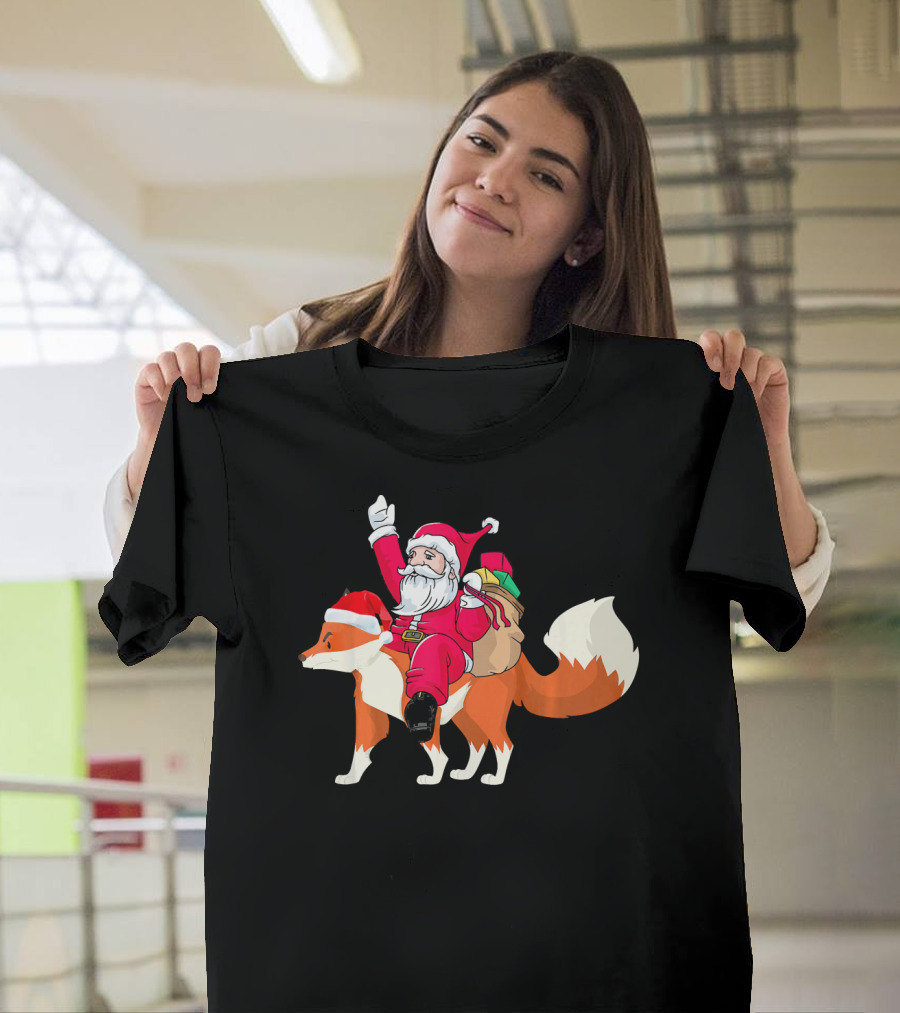 Santa Claus Riding Fox with Gift Sack T-Shirt