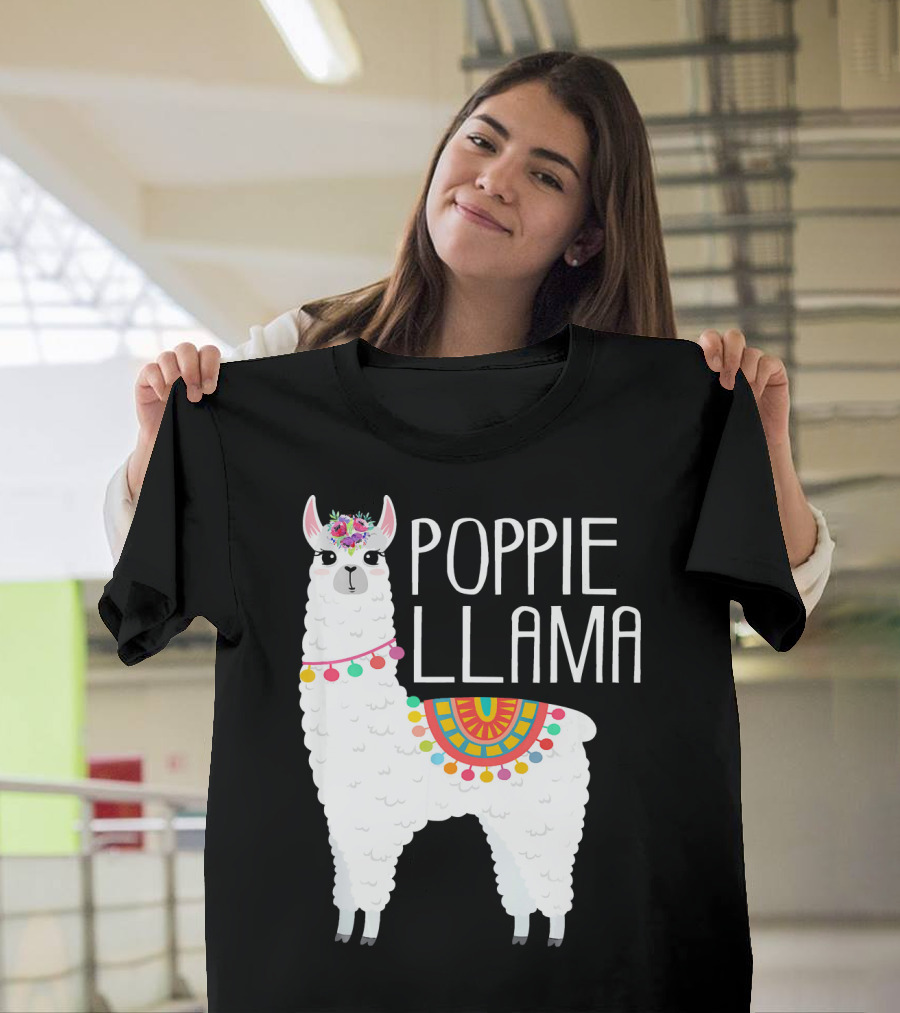 Poppie Llama Funny Colorful Blanket and Floral Crown T-Shirt
