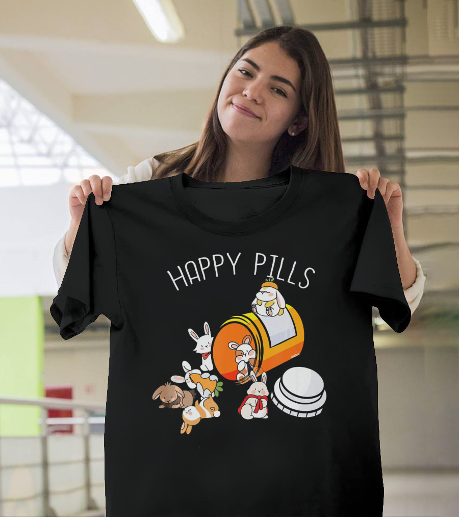 Happy Pills Rabbits Cute Bunny Funny Rab Playful Capsule Creatures T-Shirt