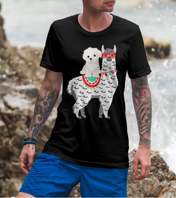 Fa La Llama Westie Riding Llama With Sunglasses And Festive Blanket T-Shirt