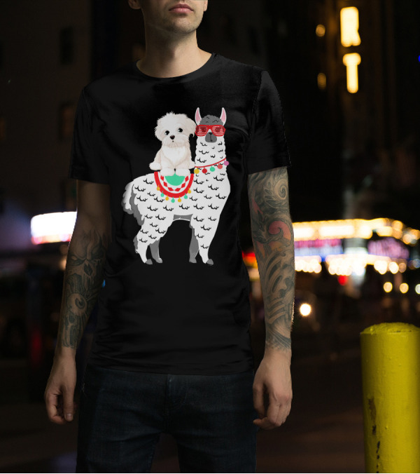 Fa La Llama Westie Riding Llama With Sunglasses And Festive Blanket T-Shirt