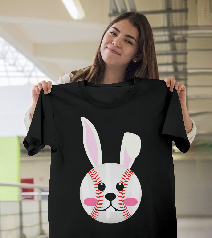 Funny Easter Bunny Face Rabbit Baseball Ears T-Shirt