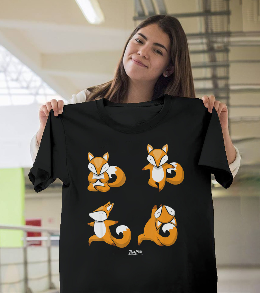 Fox Yoga Pose Love Fox Face TeeHive T-Shirt