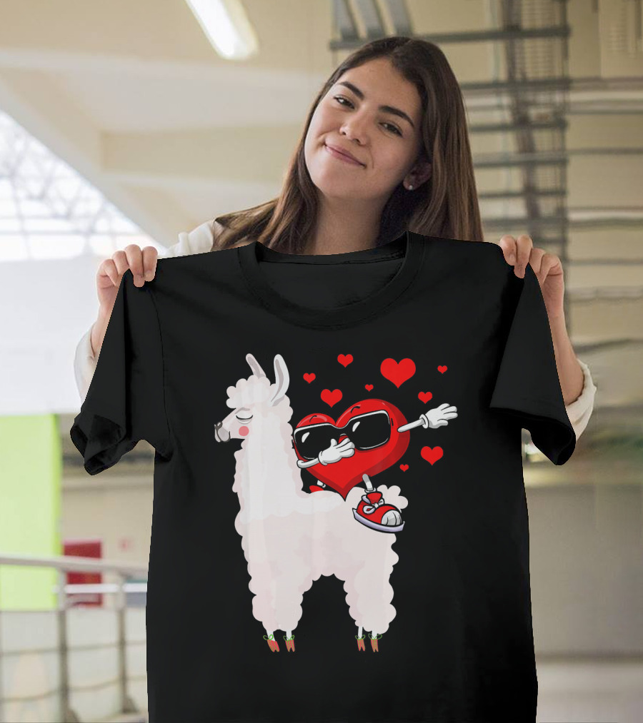 Valentine Heart Dabbing on Llama with Sunglasses and Hearts T-Shirt