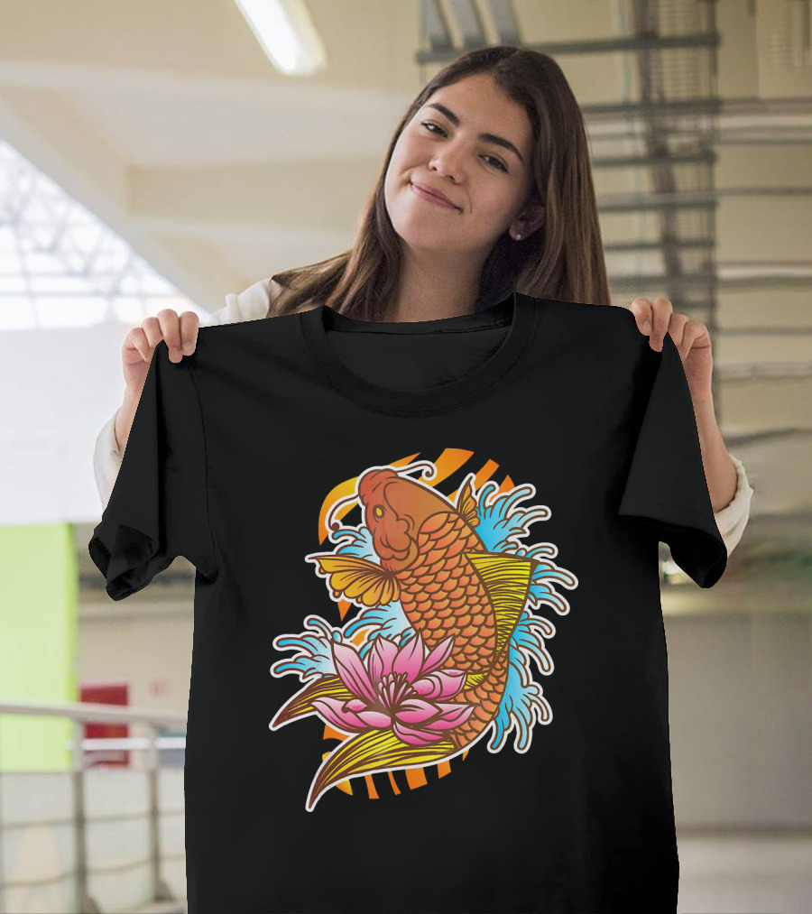 Japanese Tattoo Koi Carp Waterfall Lotus Marti T-Shirt