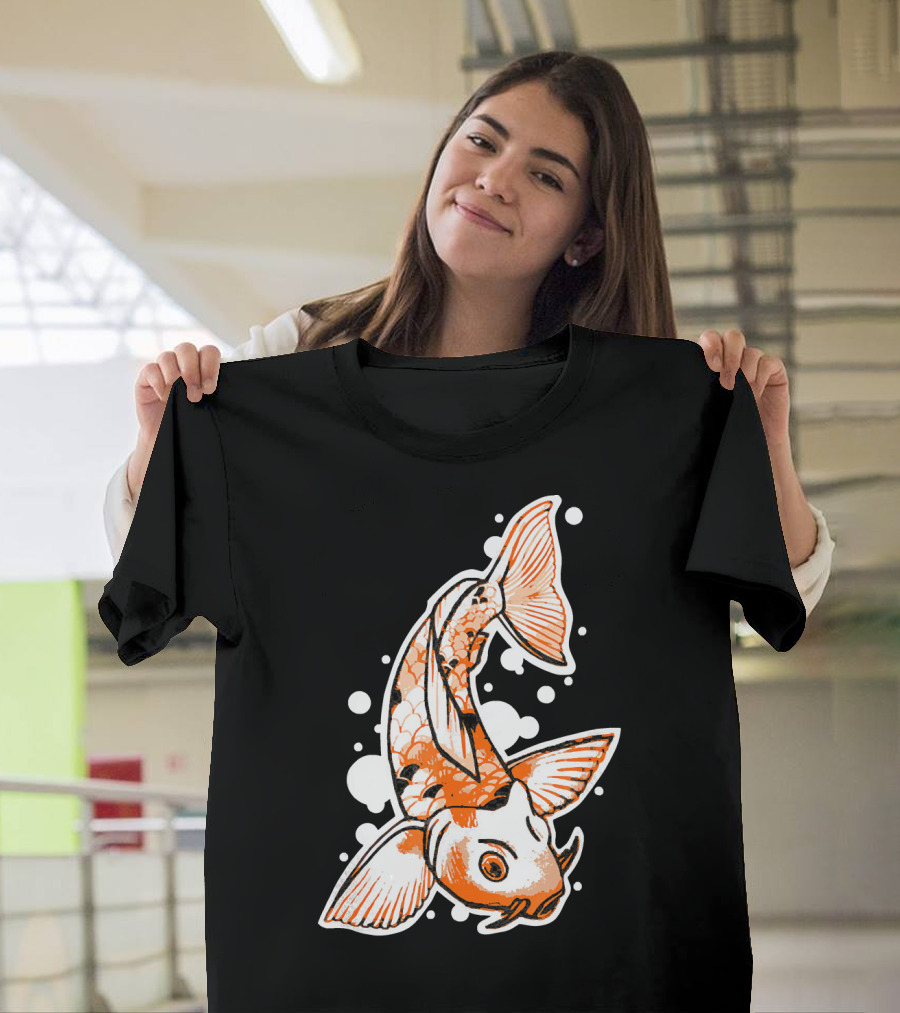 Japanese Koi Fish with Stylized Orange and White T-Shirt